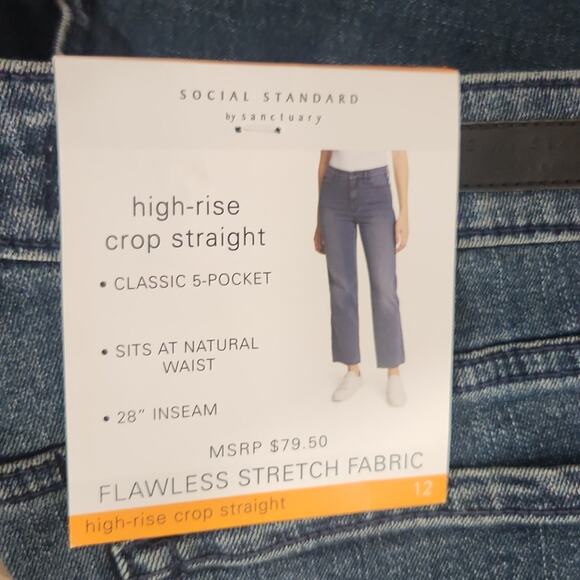 Social Standard By Sanctuary 5 Pocket High Rise Crop Straight Jeans 12 NWT - Picture 6 of 12
